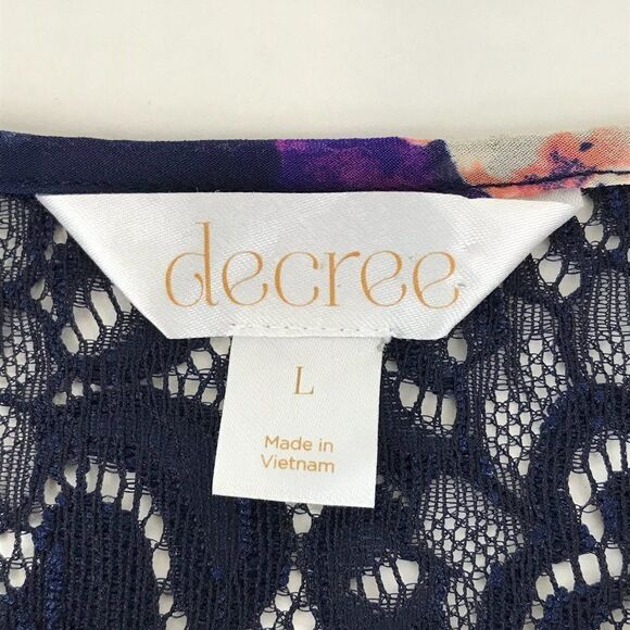 Decree Floral Bell Sleeve Blouse Women's Size Large Lace Up Sheer Spring Casual - Picture 10 of 12